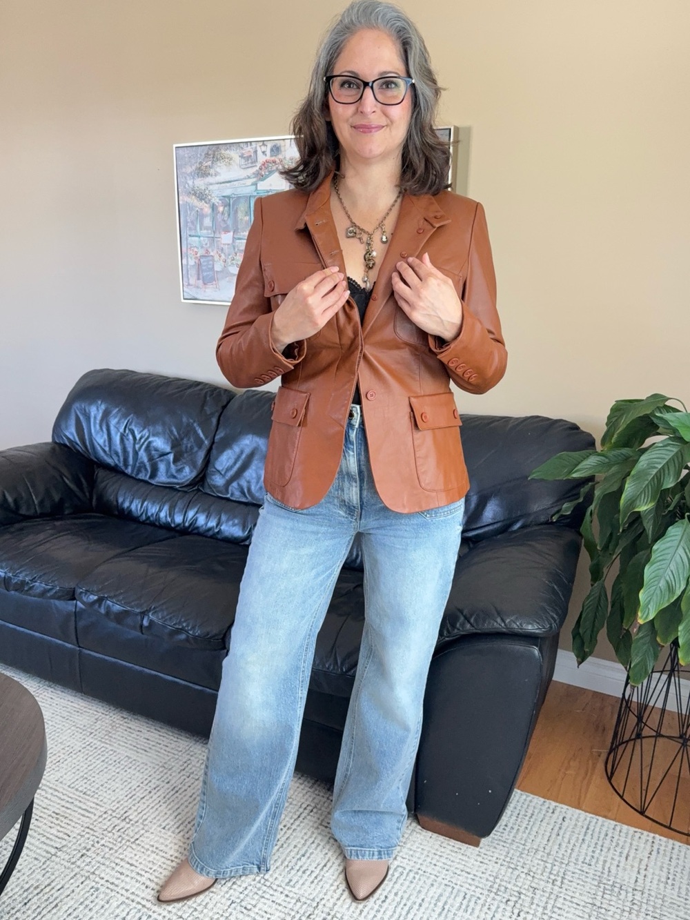 Identify Genuine Leather Cognac Blazer Jacket Size 12 Y2K